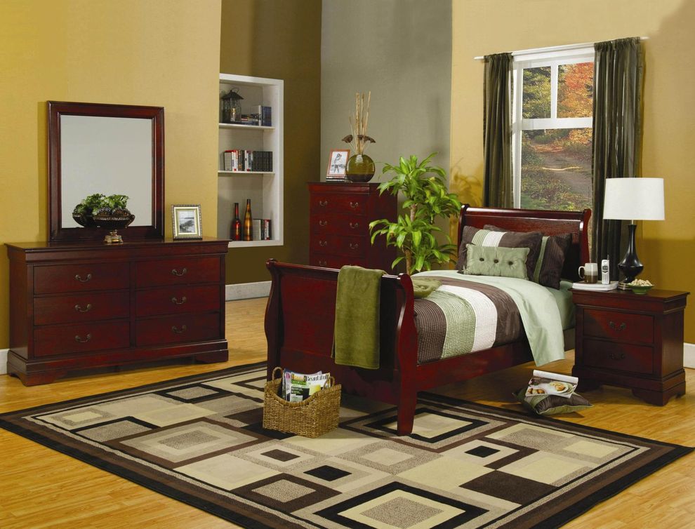 Deep cherry finish classic twin bed by Coaster