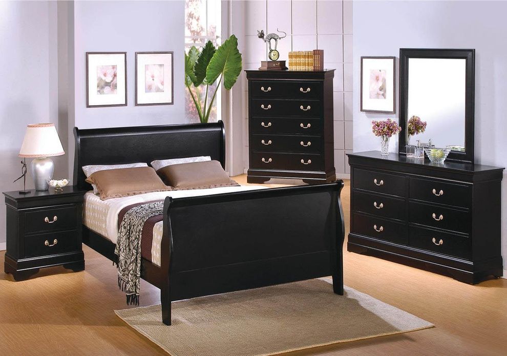 Deep black finish classic simple king bed by Coaster