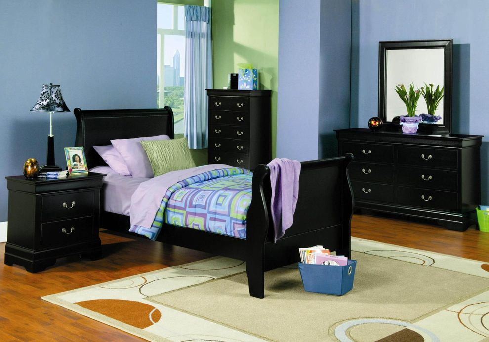 Deep black finish classic twin size bed by Coaster