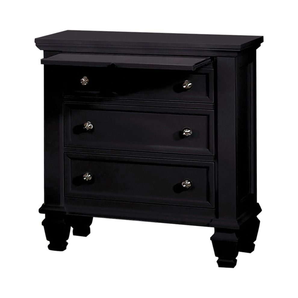 Black three-drawer nightstand with tray by Coaster