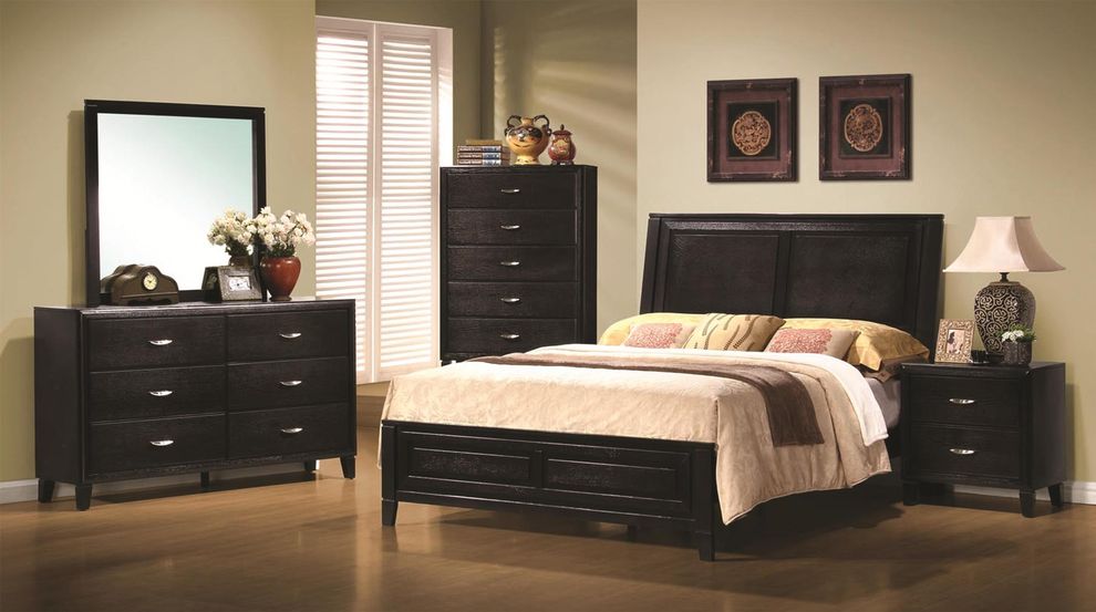 Chocolate wood panelled bed in casual style by Coaster