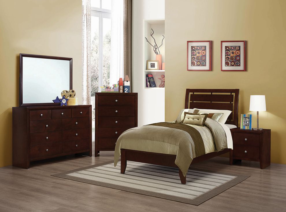 Modern designer twin bed in coffee brown wood by Coaster