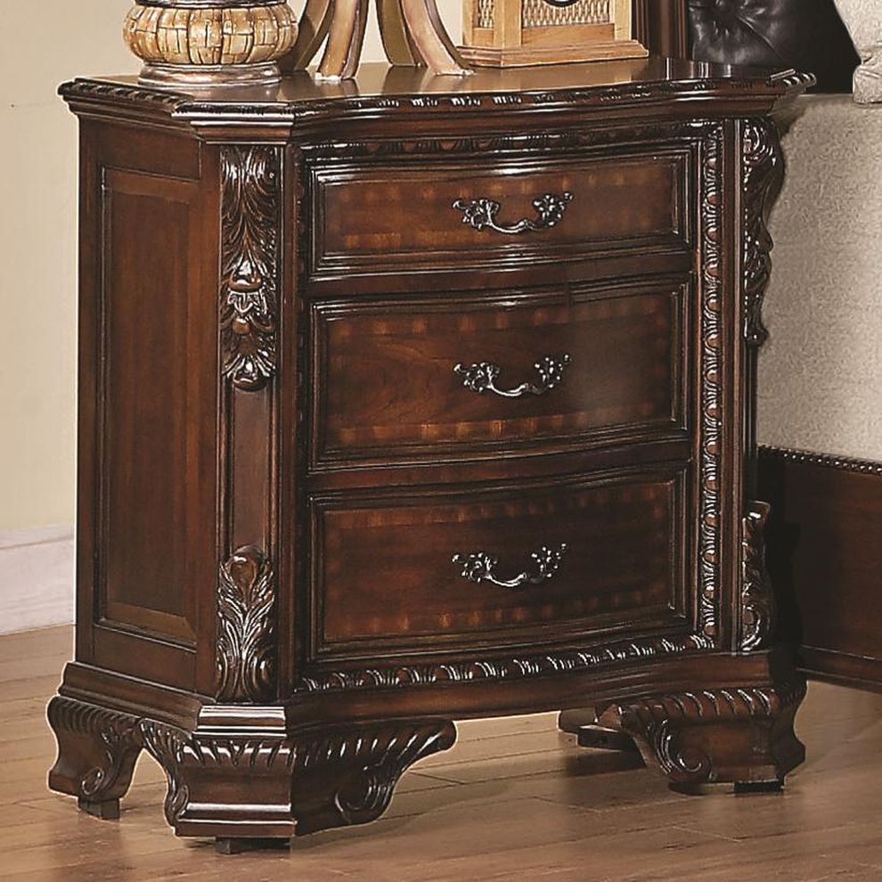 Nightstand w/ Carved Wood Detailing by Coaster