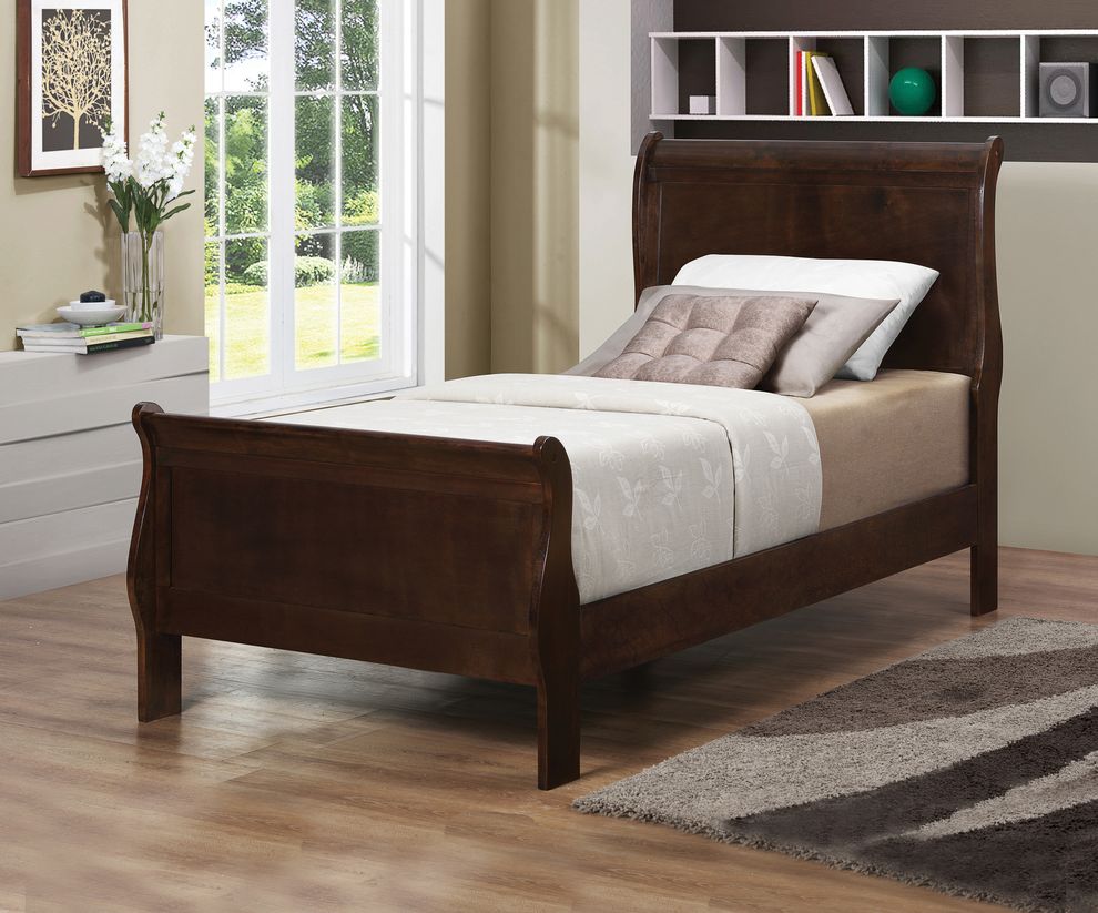 Cappuccino sleigh bed in twin with optional case goods by Coaster