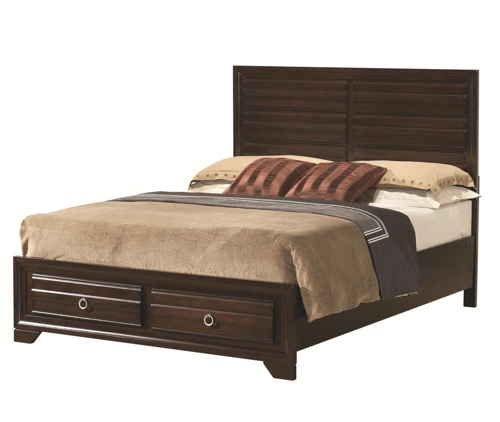 King bed w/ underbed storage in brown by Coaster