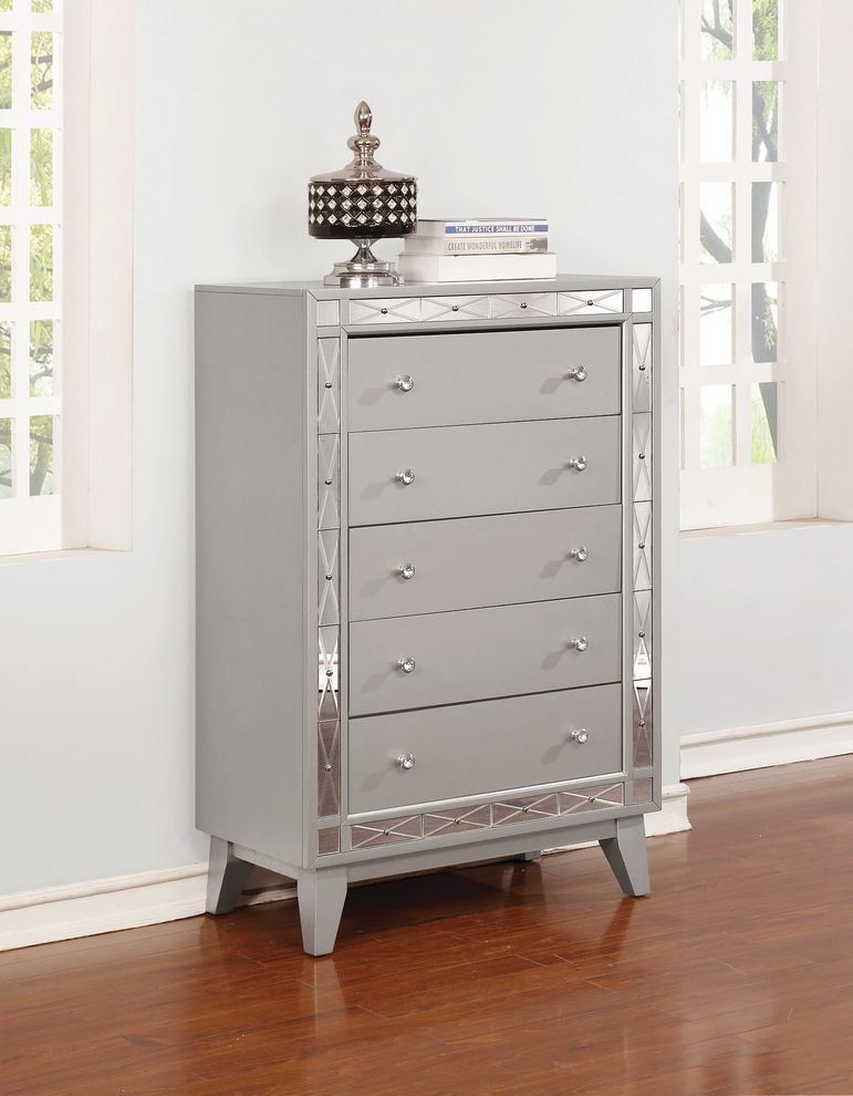 Contemporary five-drawer silver chest by Coaster