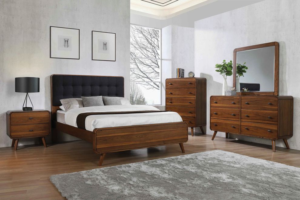 Robyn mid-century modern dark walnut queen bed by Coaster