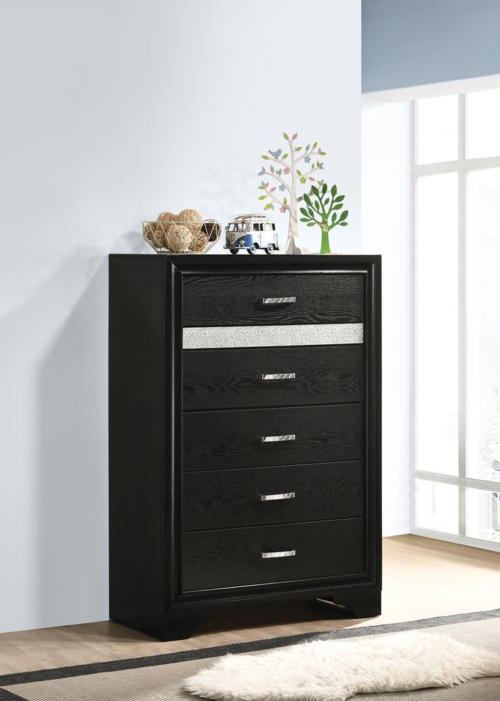 Transitional black five-drawer chest by Coaster