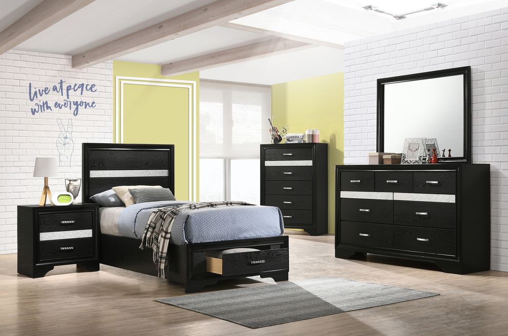 Contemporary black glam style twin bed by Coaster