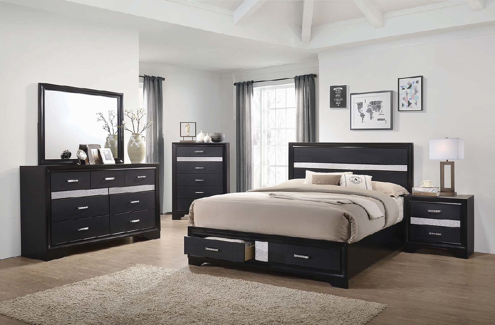 Contemporary black glam style queen bed by Coaster