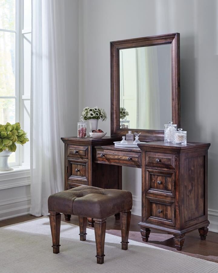 Vivid weathered burnished brown finish vanity desk by Coaster