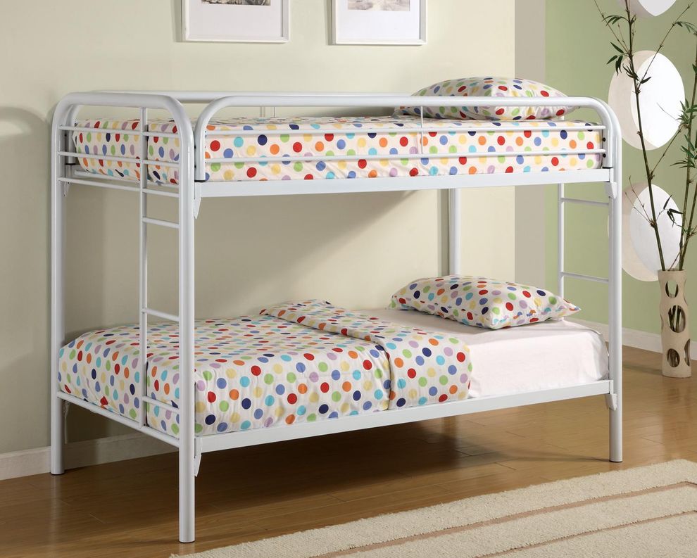 Contemporary white twin metal bunk bed by Coaster