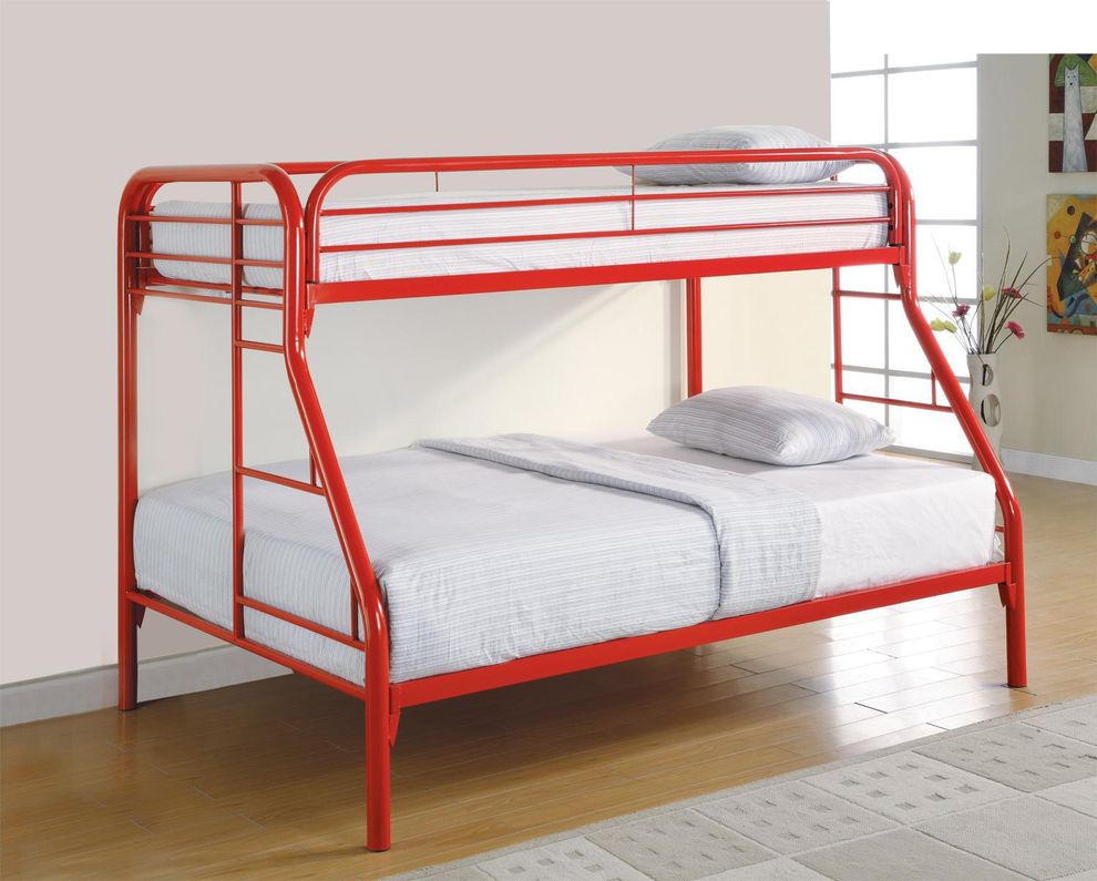 Metal red bed twin/full with identical stairs by Coaster