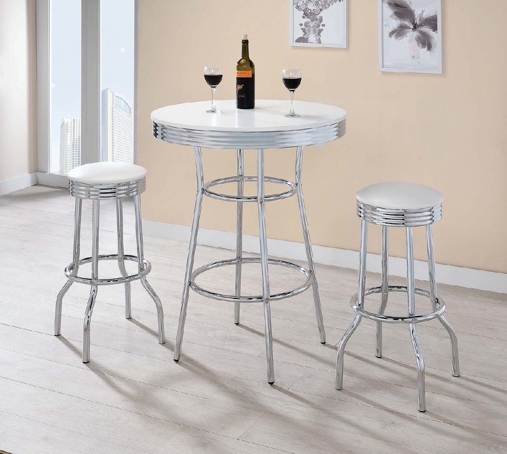 White contemporary round bar table by Coaster