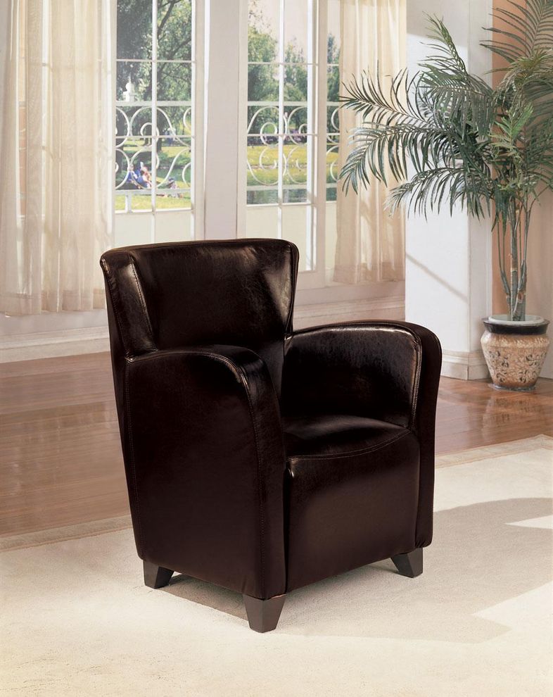 Transitional dark brown faux leather accent chair by Coaster
