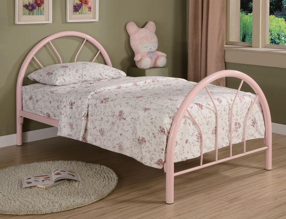 Twin youth bed in finished in pink metal by Coaster