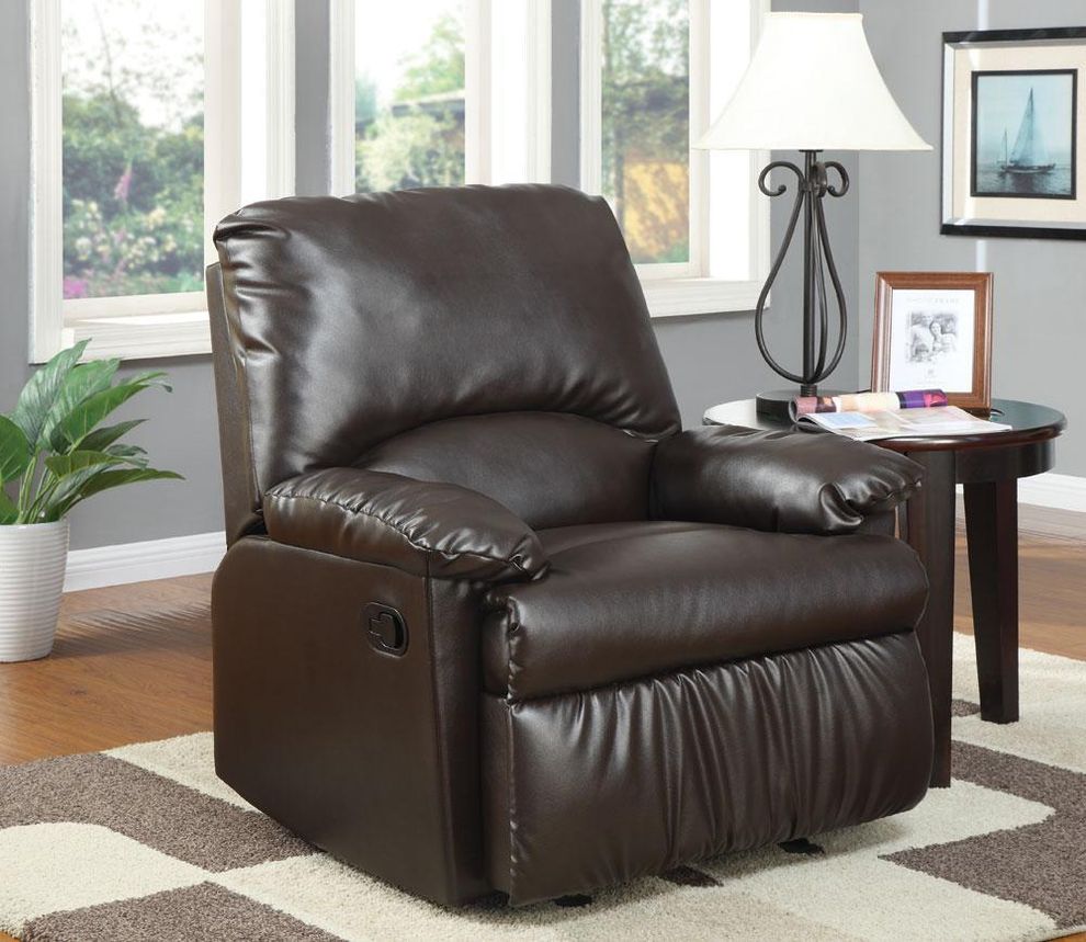 Brown vinyl affordable recliner chair by Coaster