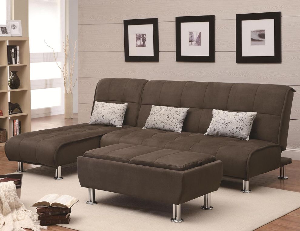 Brown sofa bed w/ chrome legs by Coaster