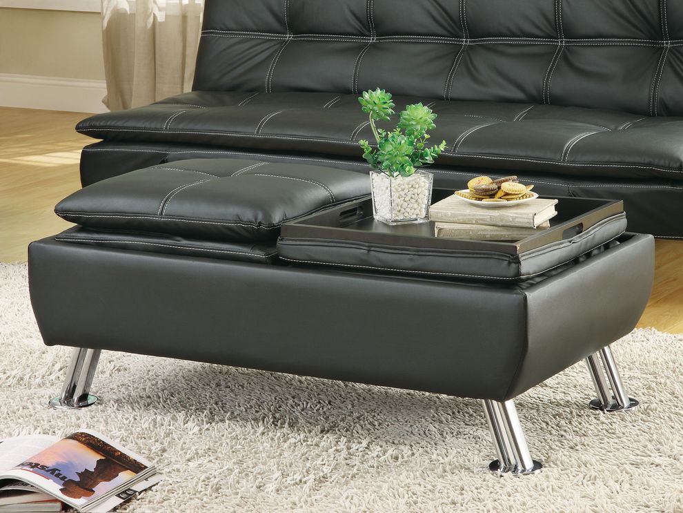 Casual modern ottoman in black leatherette by Coaster