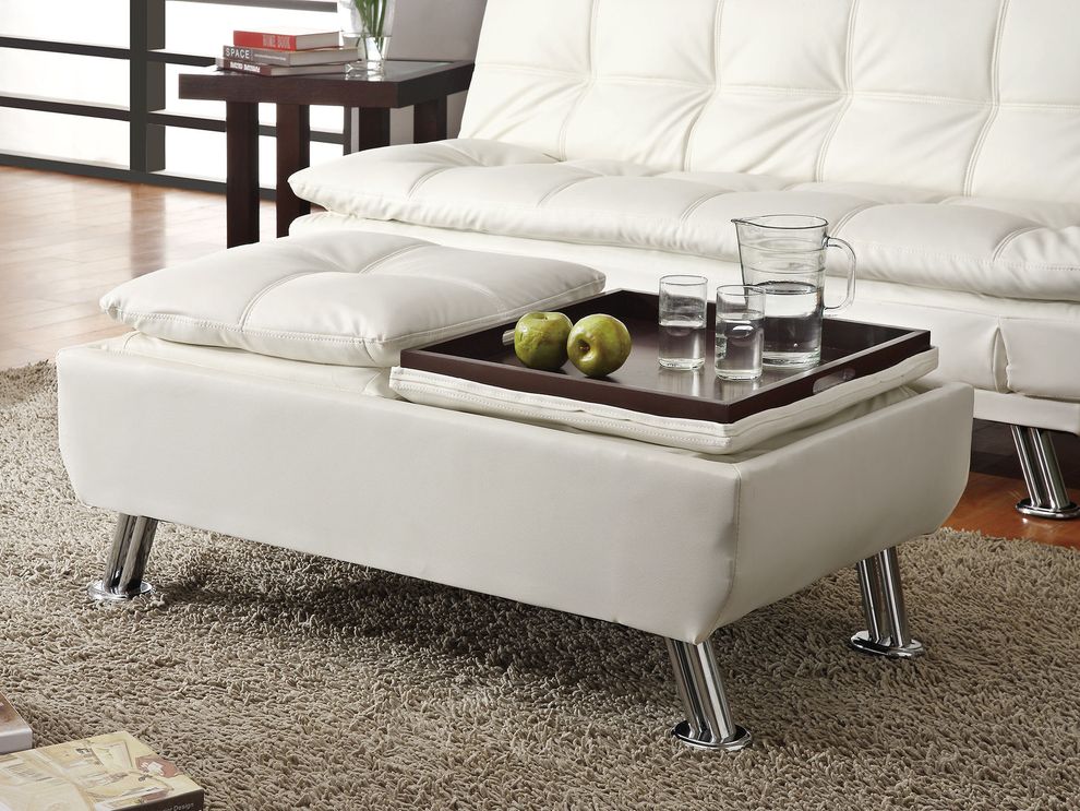 Casual modern ottoman in white leatherette by Coaster