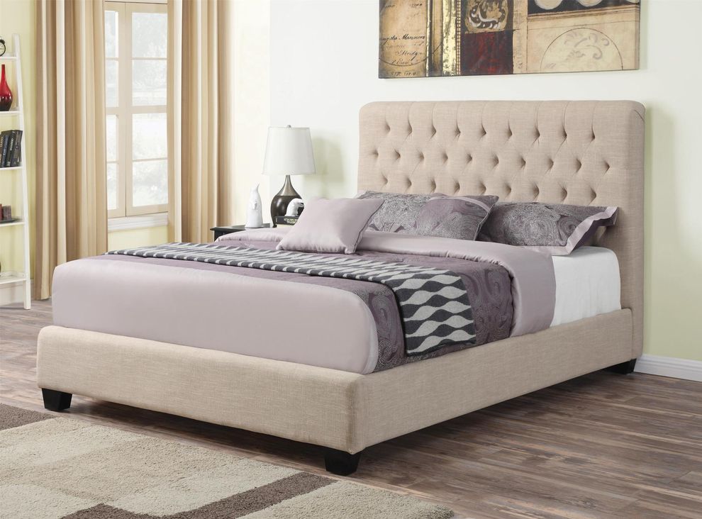 Upholstered beige bed full size by Coaster
