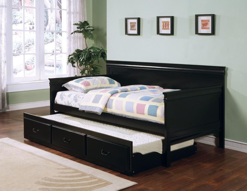 Black solid wood daybed w/ trundle by Coaster