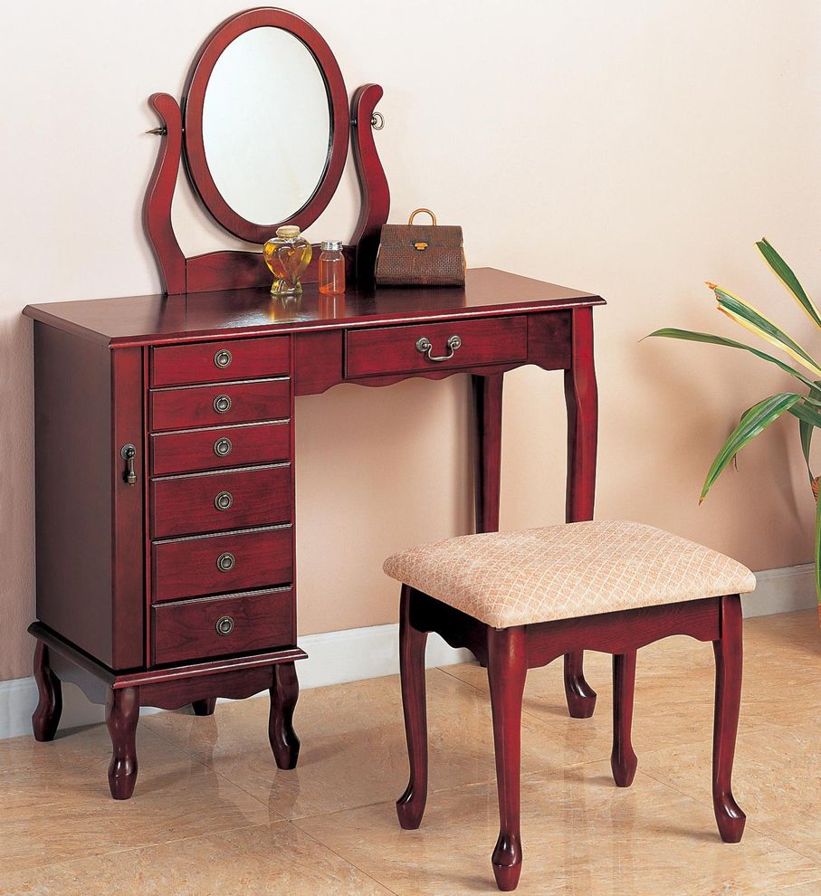 Transitional brown red vanity set by Coaster