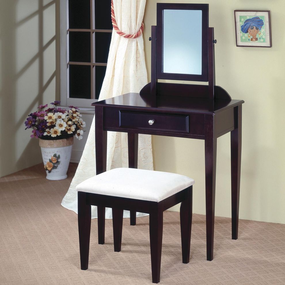 Cappuccino transitional style vanity + stool by Coaster