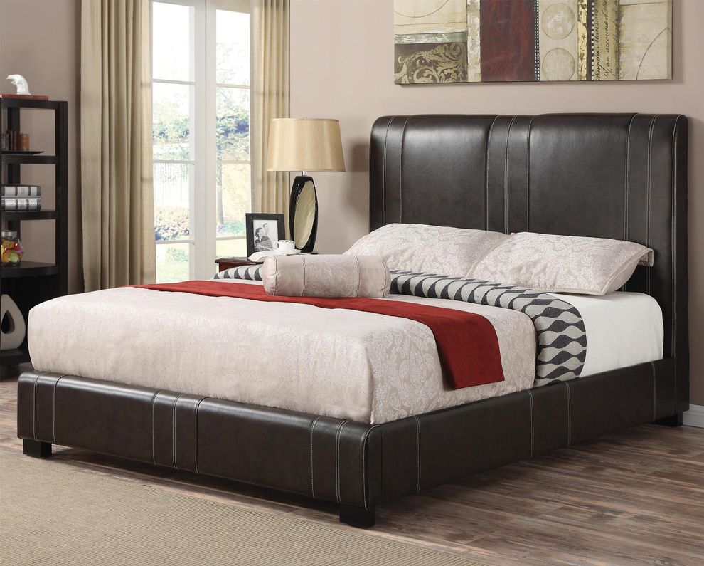 Dark brown upholstered simple full bed by Coaster
