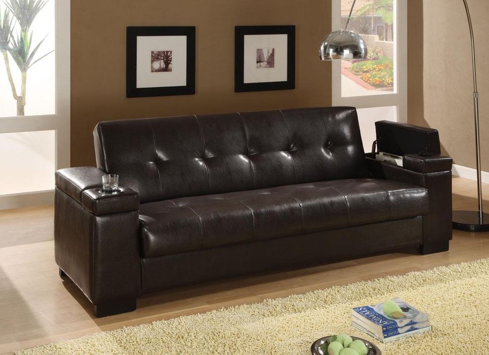 Dark brown bycast convertible sofa bed by Coaster