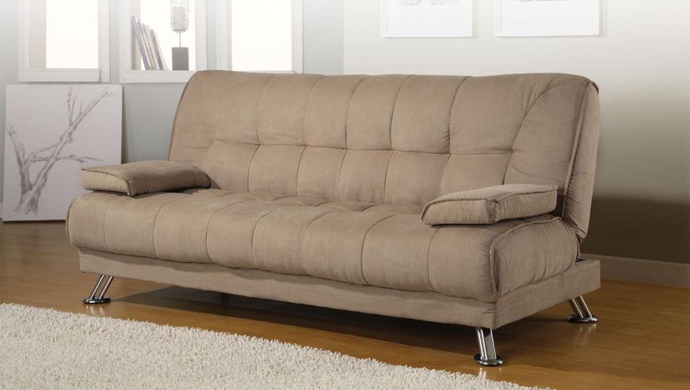 Tan microfiber contemporary sofa bed by Coaster