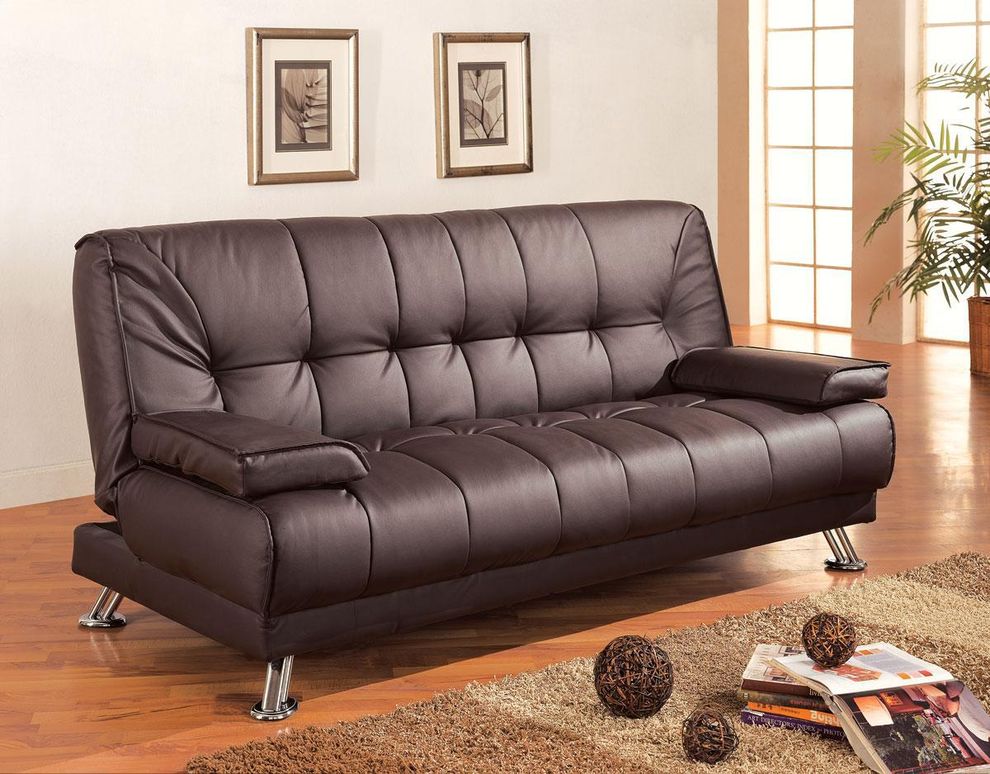Adjustable brown leatherette sofa bed by Coaster