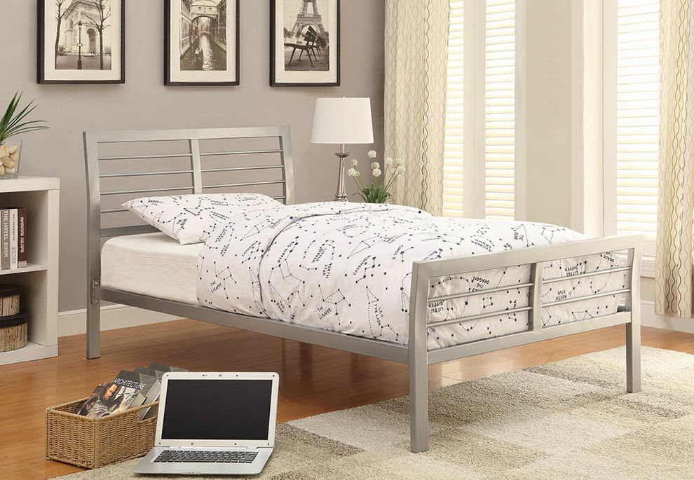 Modern silver coated metal platform twin bed by Coaster