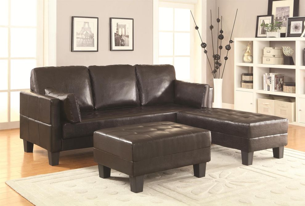 Brown leatherette sectional sofa bed / ottoman set by Coaster
