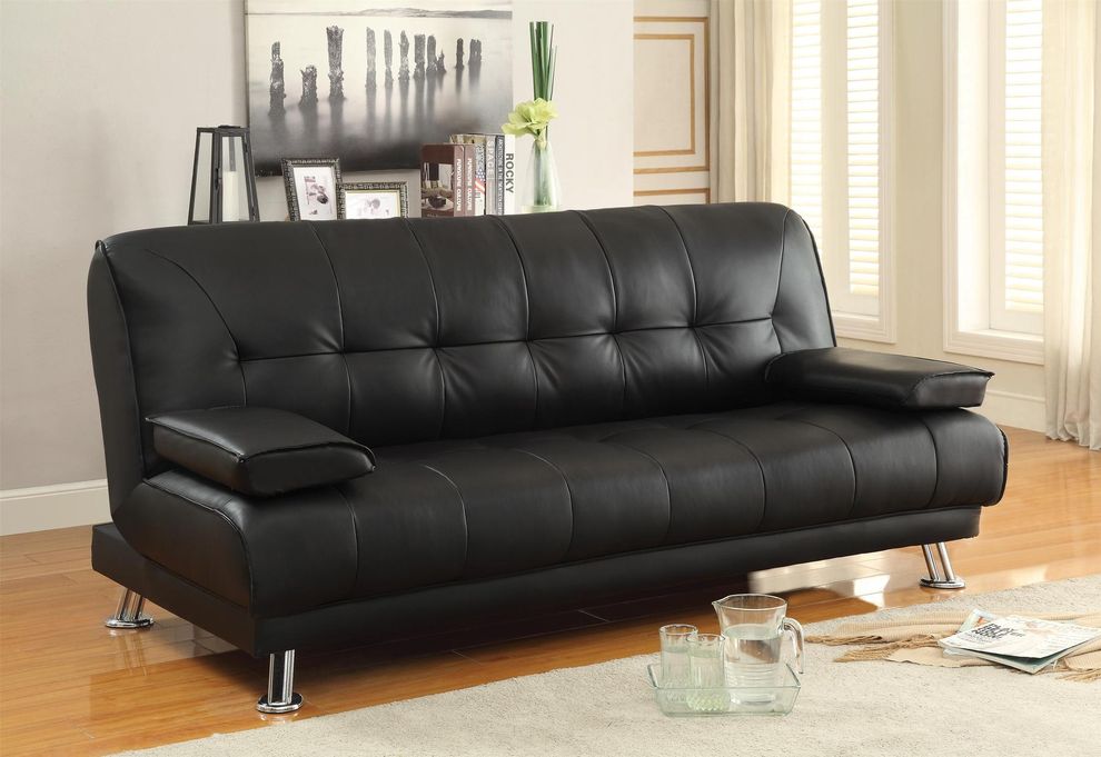 Adjustable black leatherette sofa bed by Coaster
