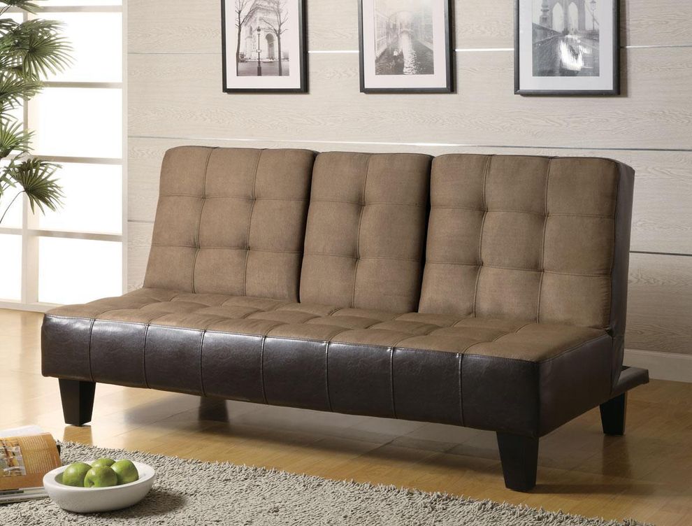 Sand beige / brown cup holders sofa bed by Coaster