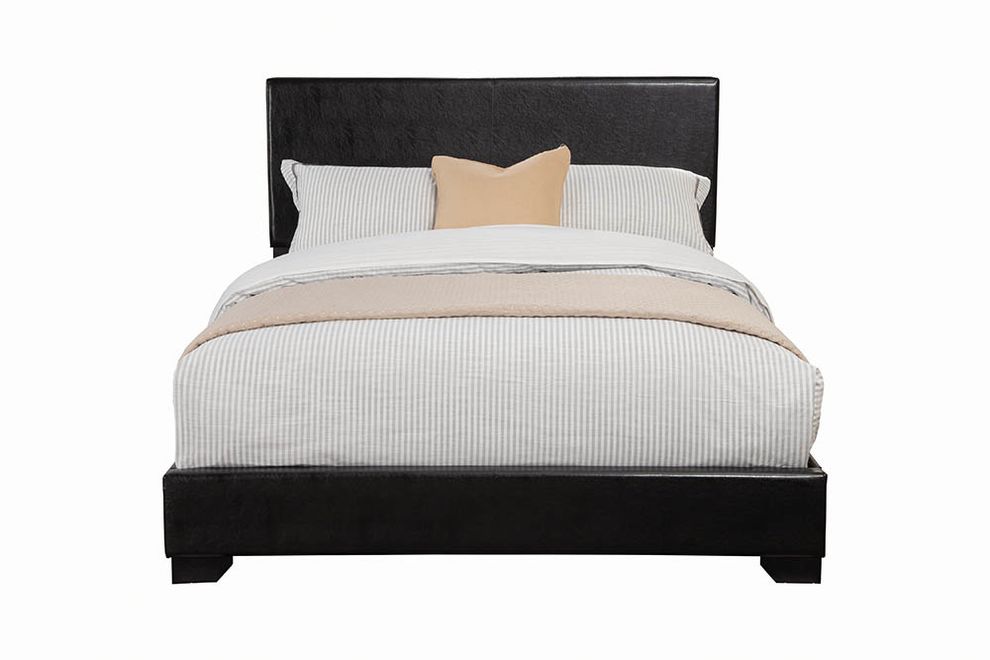 Black vinyl modern slat king bed in casual style by Coaster
