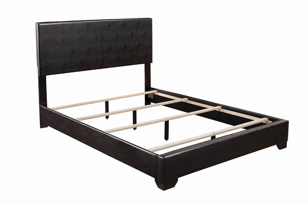 Black vinyl modern slat twin bed in casual style by Coaster