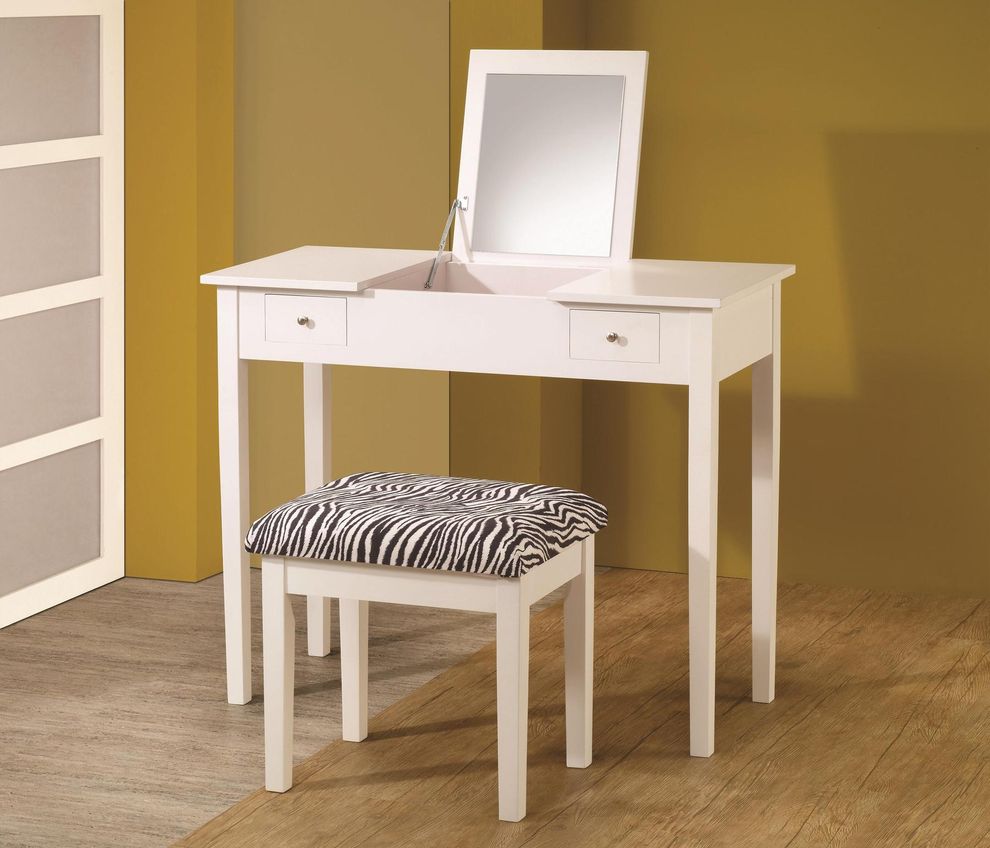 White vanity + stool set very casual style by Coaster