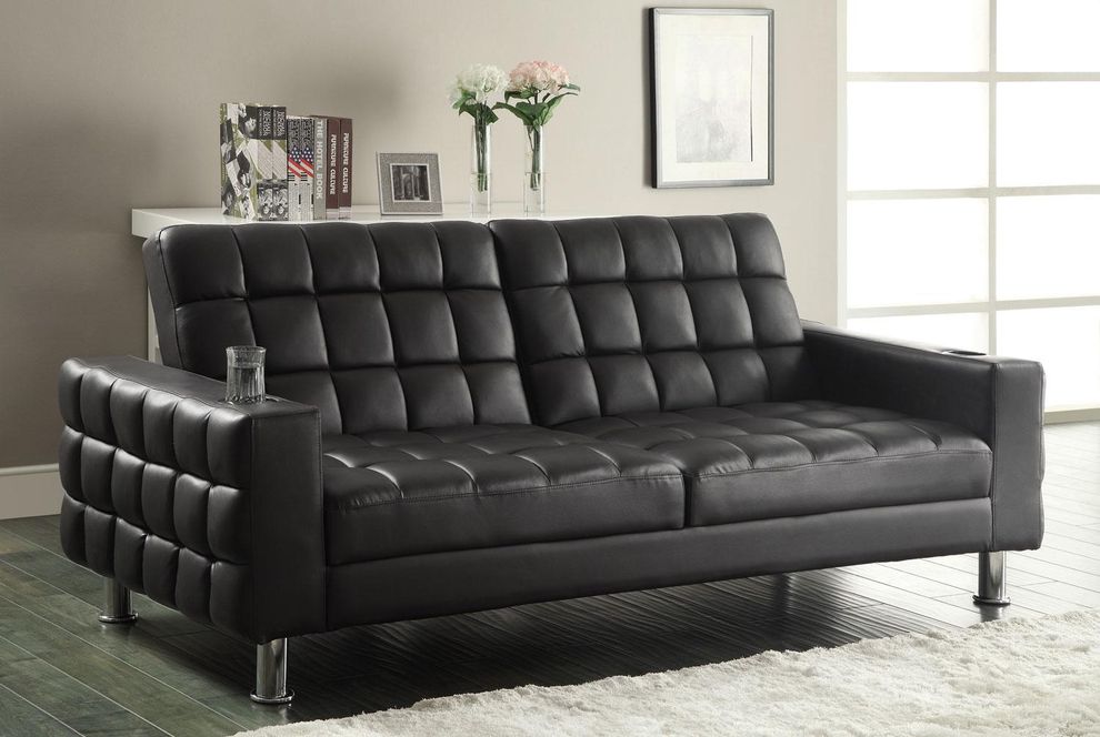 Adjustable quilted seating black sofa bed by Coaster