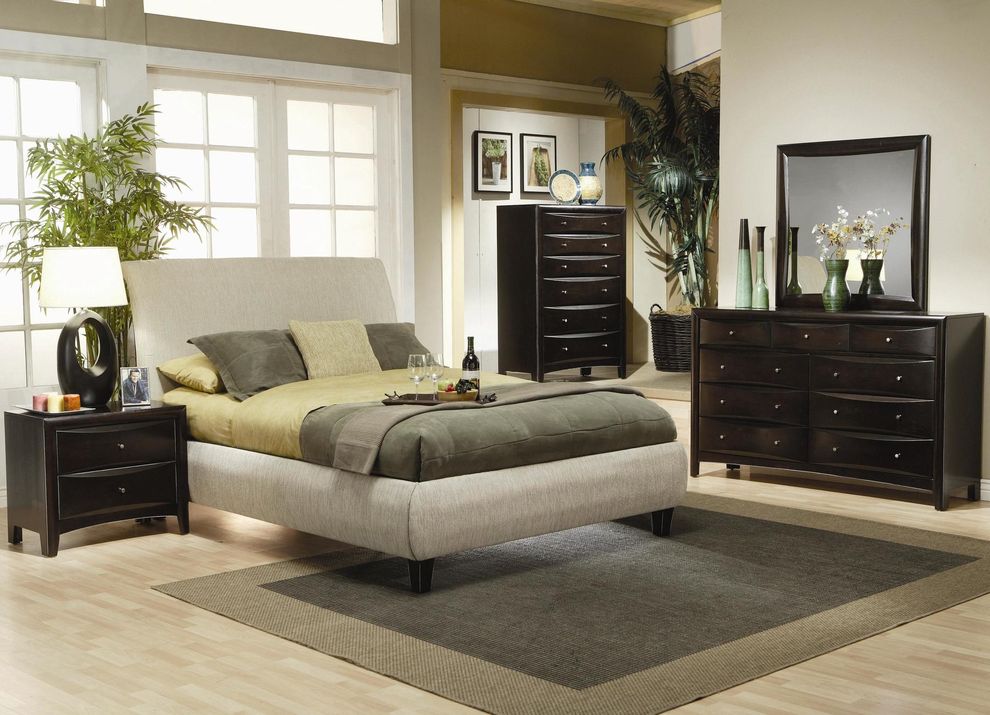 Contemporary beige fabric upholstered bed by Coaster