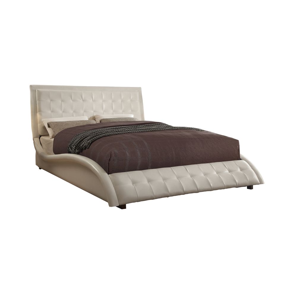 Upholstered white pu king bed in casual-glam style by Coaster