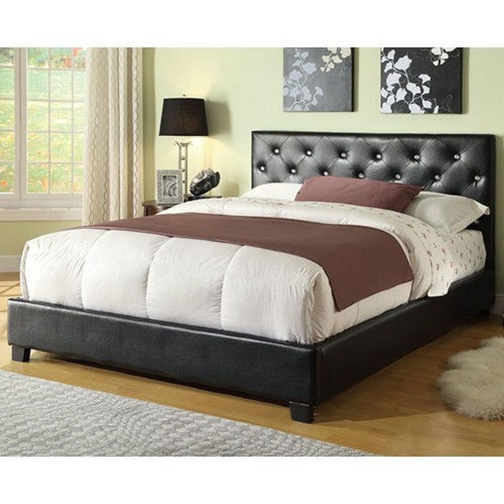Affordable platform black bed w/ tufted hb by Coaster