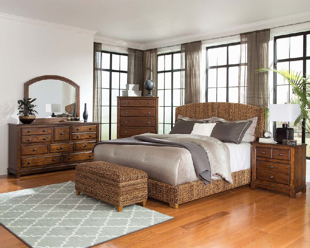 Rustic banana leaf woven brown queen bed by Coaster