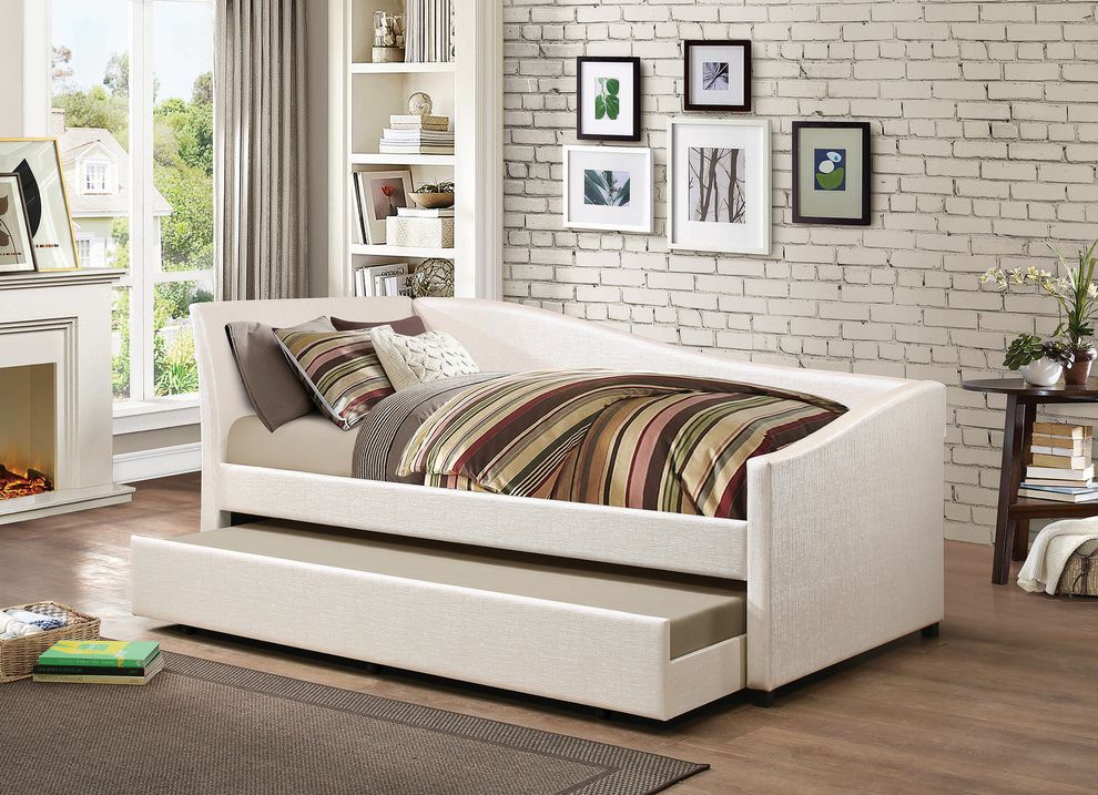Twin daybed w/ trundle in ivory leatherette by Coaster