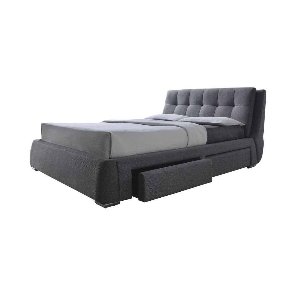 Bottom storage bed in gray fabric king size by Coaster