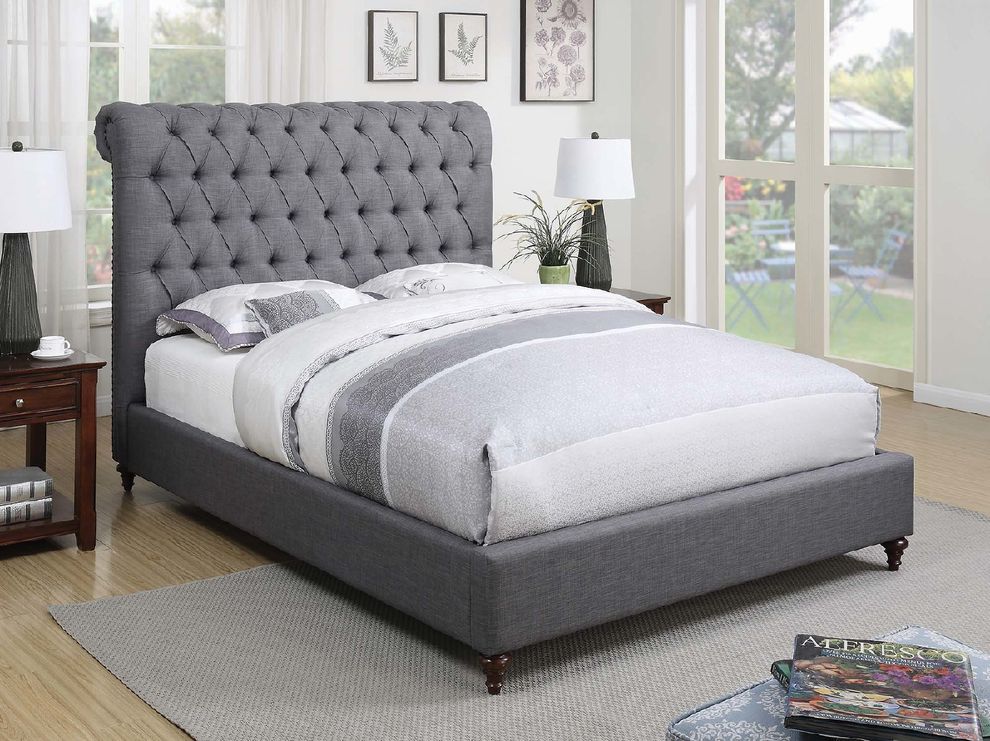 Devon grey upholstered king bed by Coaster