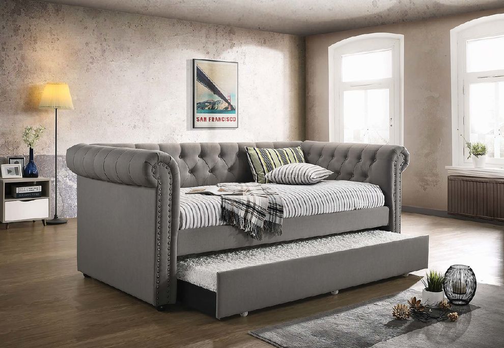 High rolled arms daybed w/ trundle in gray by Coaster