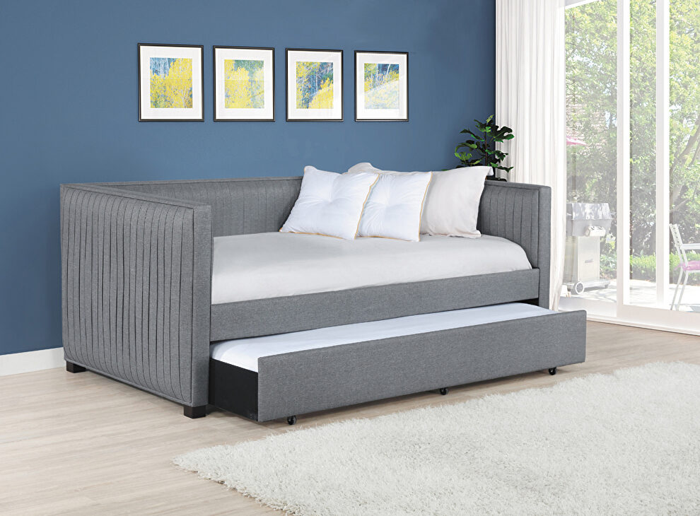 Gray fabric upholstery twin daybed w/ trundle by Coaster