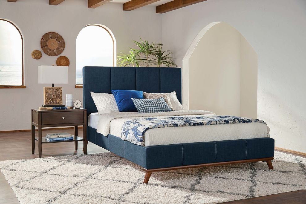 Charity blue upholstered full bed by Coaster